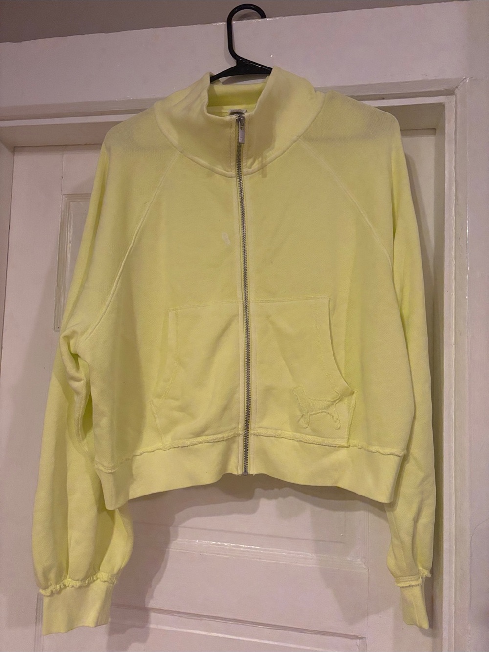 PINK Victoria's Secret Cropped Pale Yellow Zip-Front Bomber